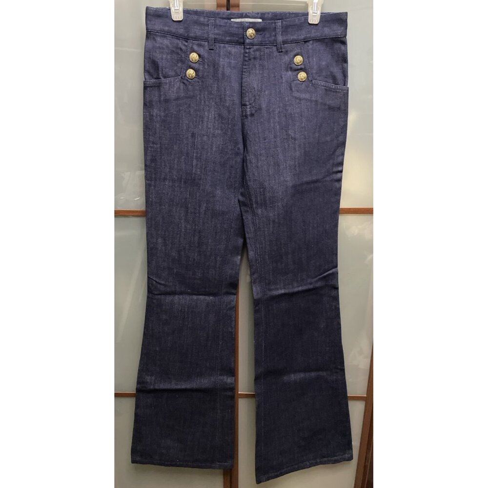 GERARD DAREL Military Sailor Button Front High Waist Flare Wide Leg Jeans Sz 36